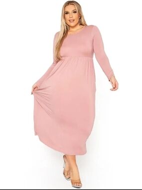 Long Sleeve Pink Maxi Dress - Feminine Everyday Style